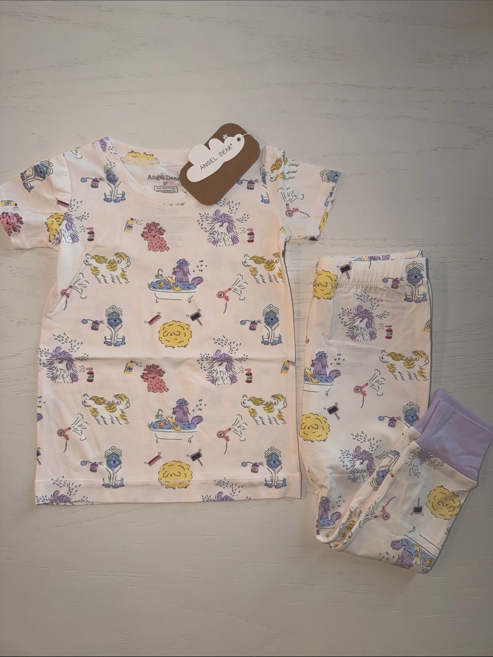 Angel Dear Puppy Dogs & Bath Print Short Sleeve Pajama Set 2T 3-4 5-6